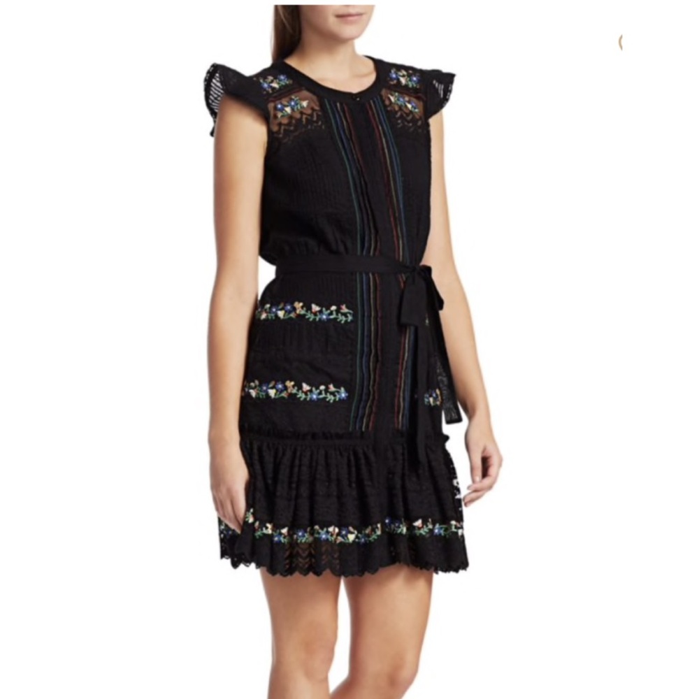Saloni Bea Pintuck Embroidered Dress